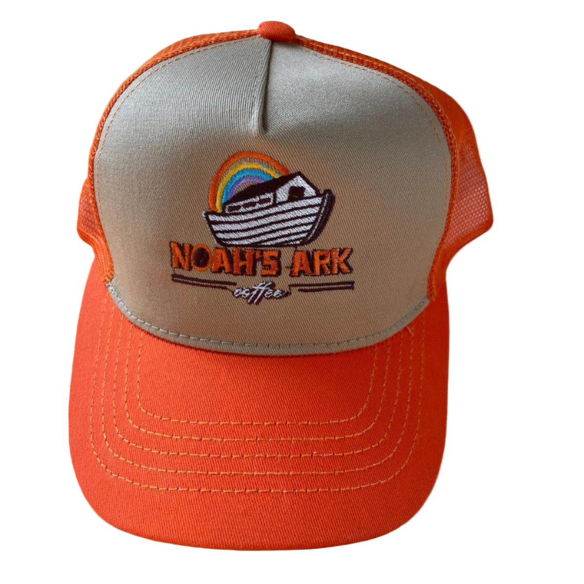 Noah’s Ark Coffee Trucker Mesh Snapback Hat - Orange & Beige